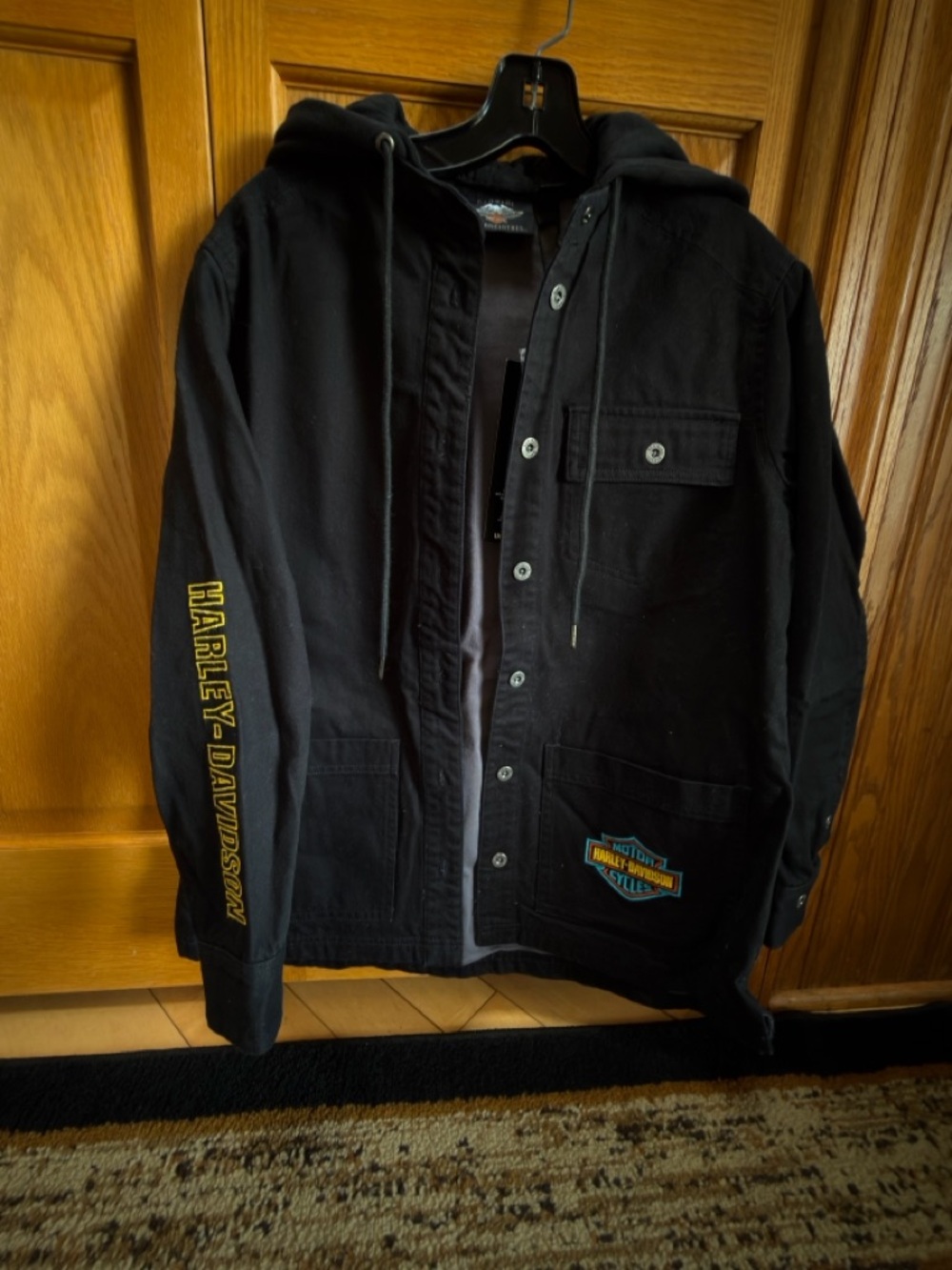 Harley-Davidson Black Hooded Field Jacket with Yellow Logo Accents
